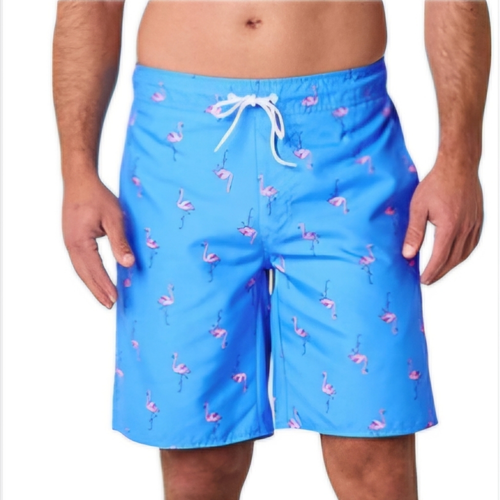 St. John's Bay Men's Size Small Swim Trunks Short Blue Pink Flamingo
